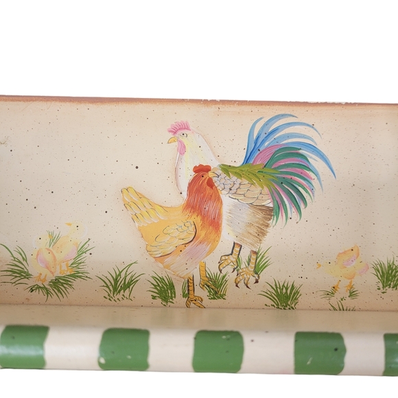 Wooden Paper Towel Holder and Shelf Rooster Chicken Painted EUC - Picture 2 of 6